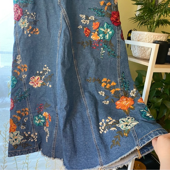 Free People | Floral Embroidered Denim Skirt - Picture 7 of 9